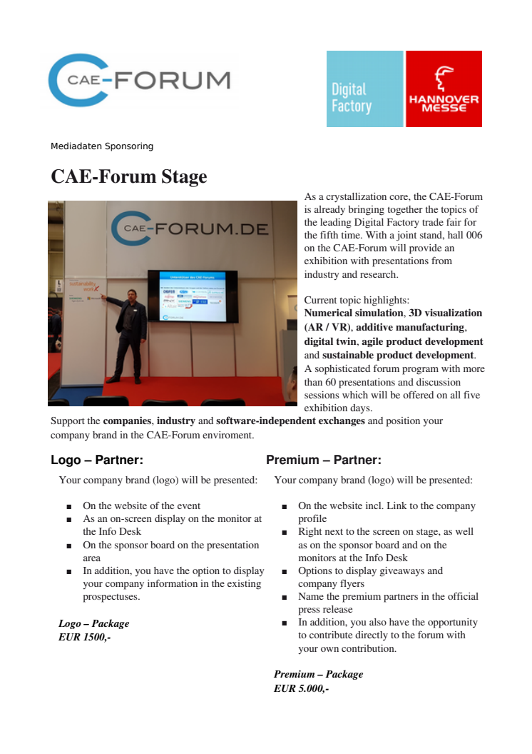 Sponsoring CAE-Forum Community Stand, Hannover Messe 2018
