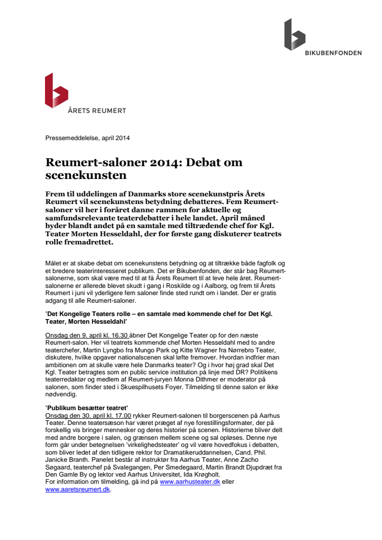 Reumert-saloner 2014: Debat om scenekunsten