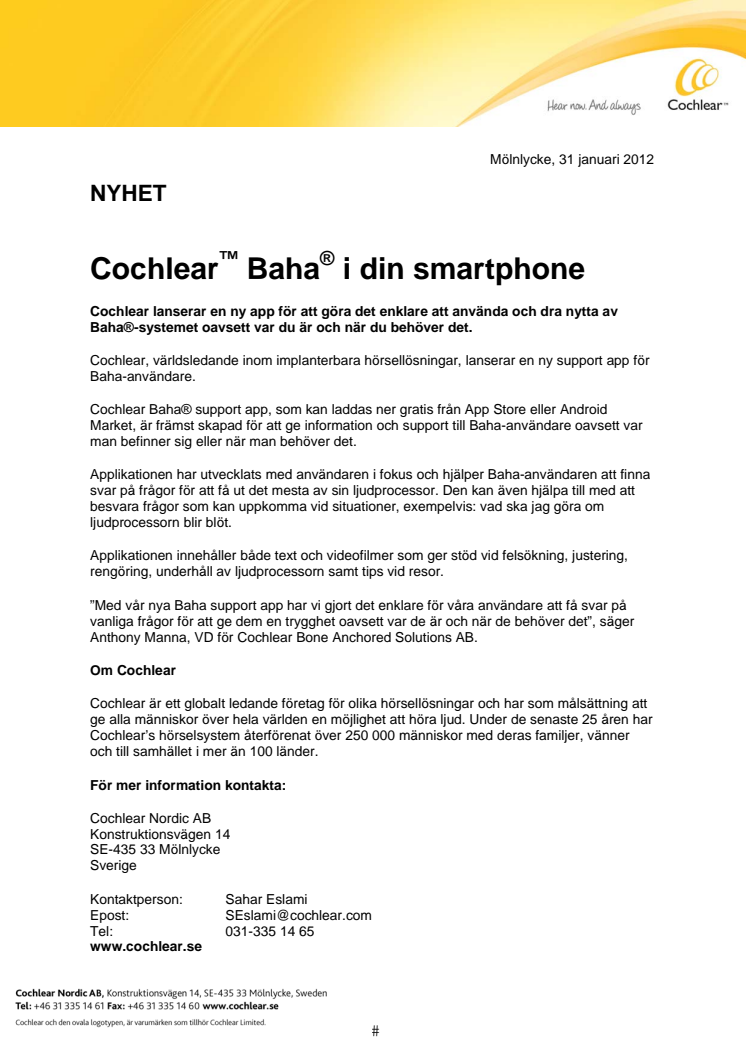 Cochlear™ Baha® i din smartphone