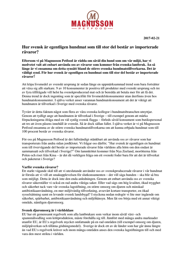 Hur svensk är egentligen hundmat som till stor del består av importerade råvaror?