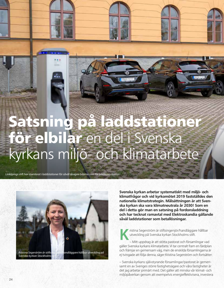 Satsning på laddstationer för elbilar, en del i Svenska kyrkans miljö- och klimatarbete