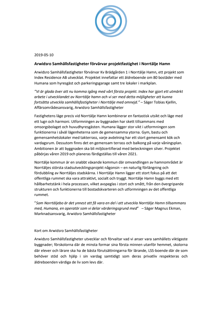Arwidsro Samhällsfastigheter förvärvar projektfastighet i Norrtälje Hamn