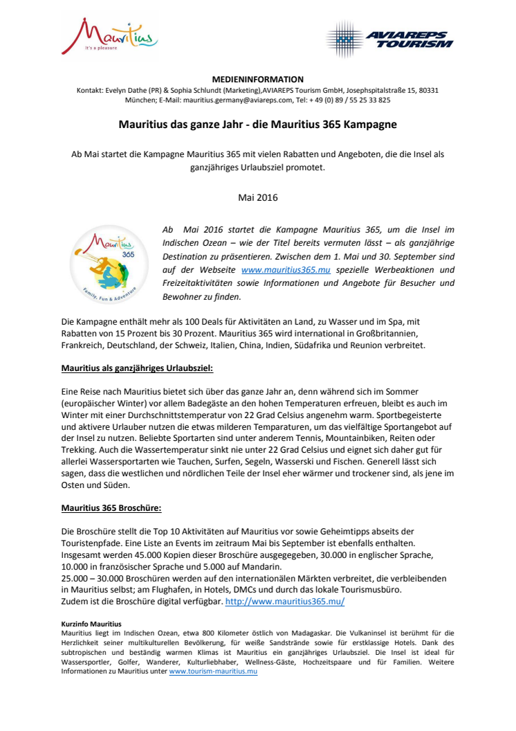 Mauritius das ganze Jahr - die Mauritius 365 Kampagne