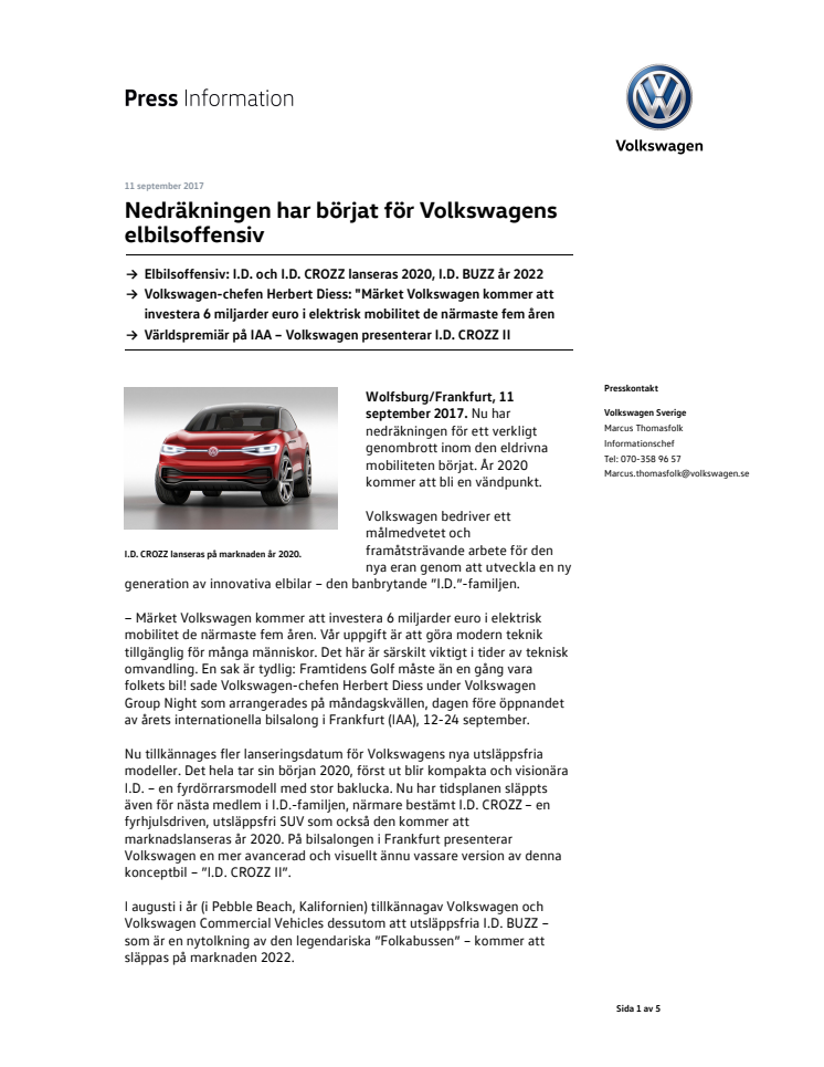Nedräkningen har börjat för Volkswagens elbilsoffensiv