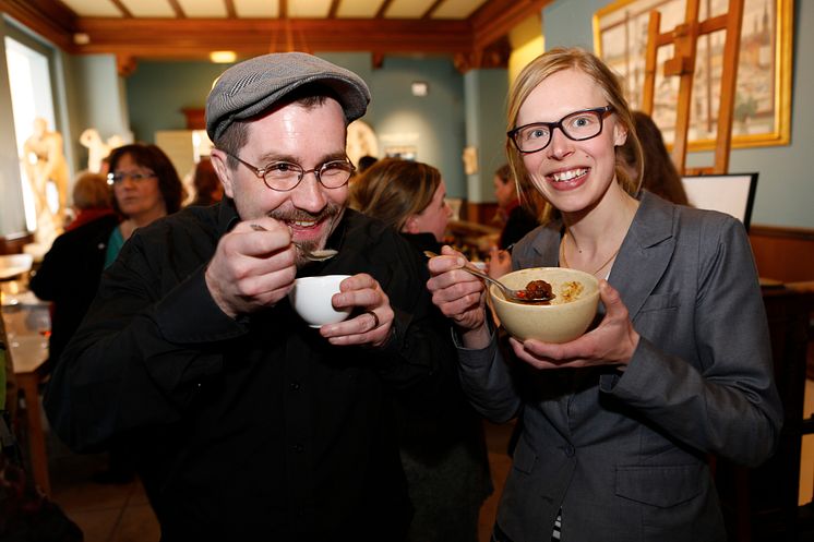 Fredrik Kämpeberg och Anna Erlandsson på Svenskt Kötts pressträff om gris