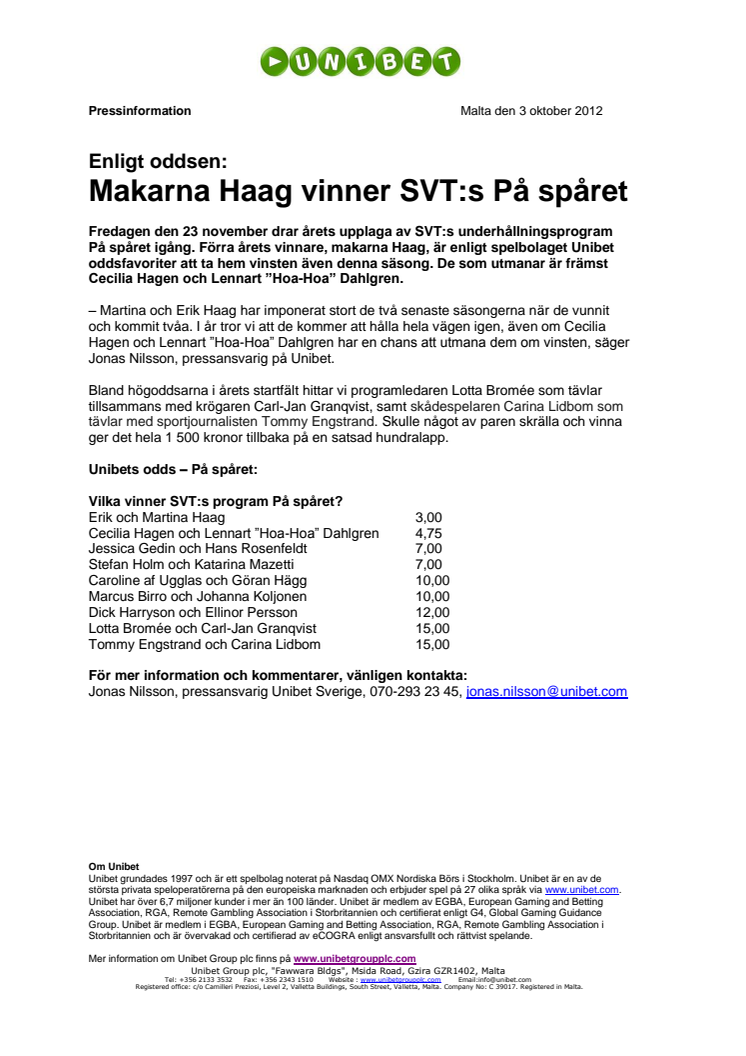 Enligt oddsen: Makarna Haag vinner SVT:s På spåret