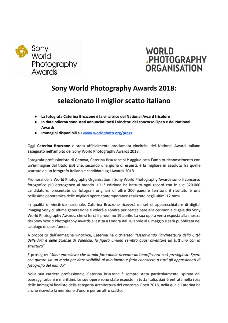 Sony World Photography Awards 2018: selezionato il miglior scatto italiano