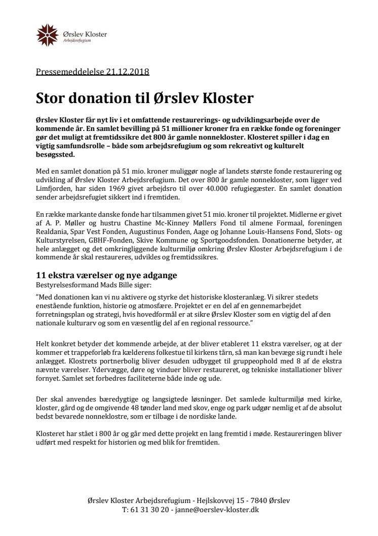 ​Stor donation til Ørslev Kloster