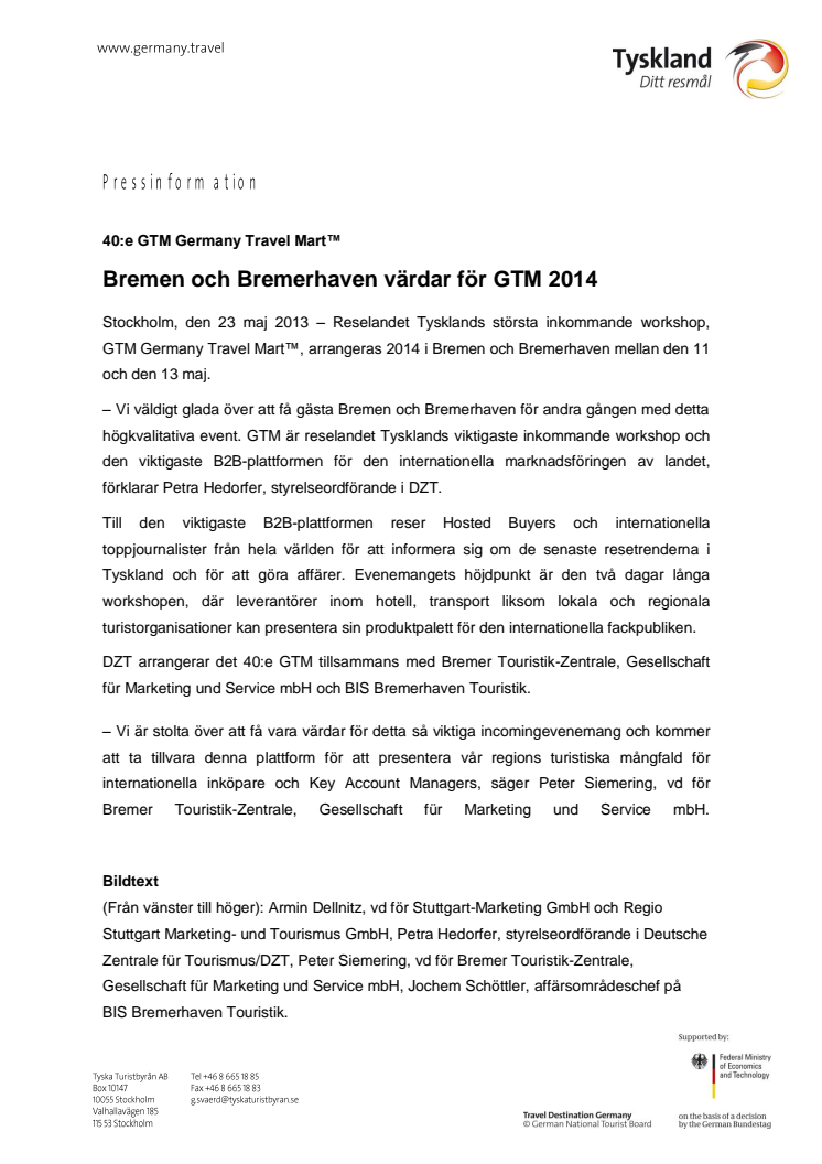 Bremen och Bremerhaven värdar för GTM 2014
