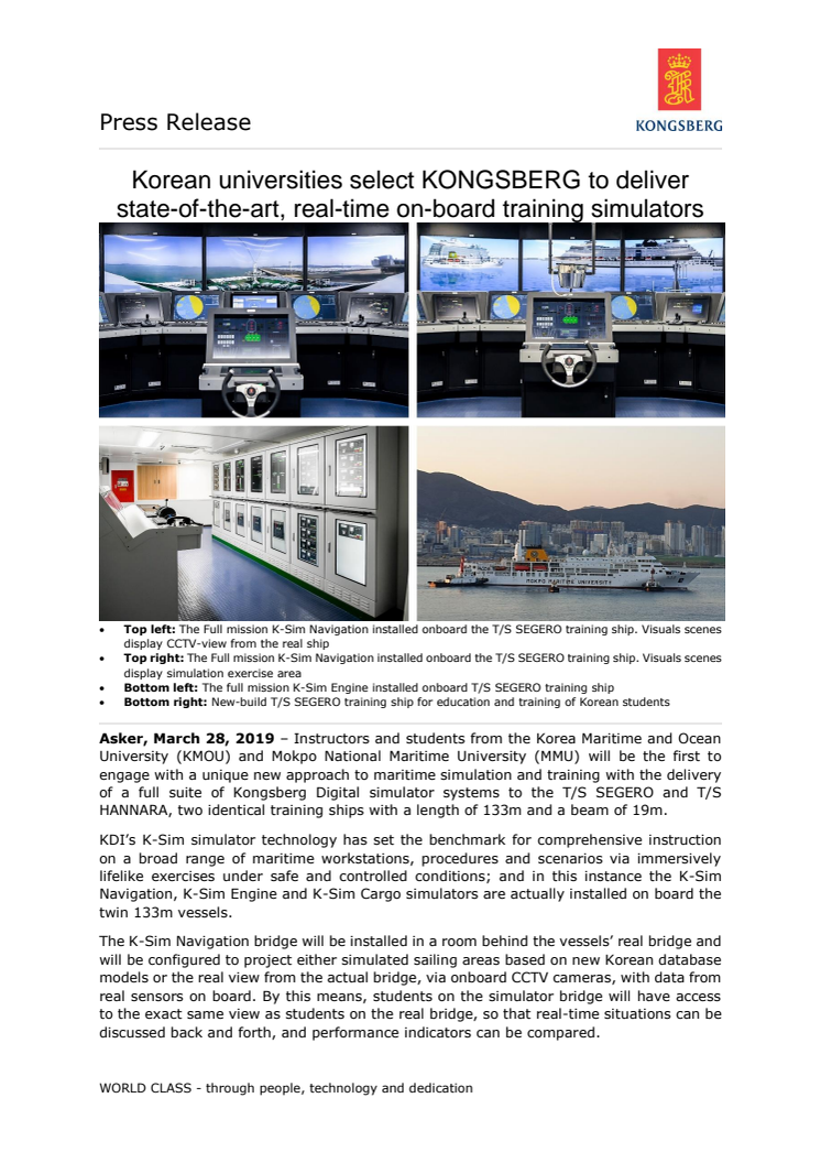 Korean universities select KONGSBERG to deliver state-of-the-art, real-time on-board training simulators