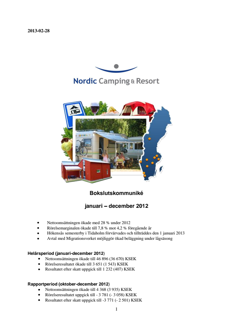 Bokslutskommuniké januari – december 2012