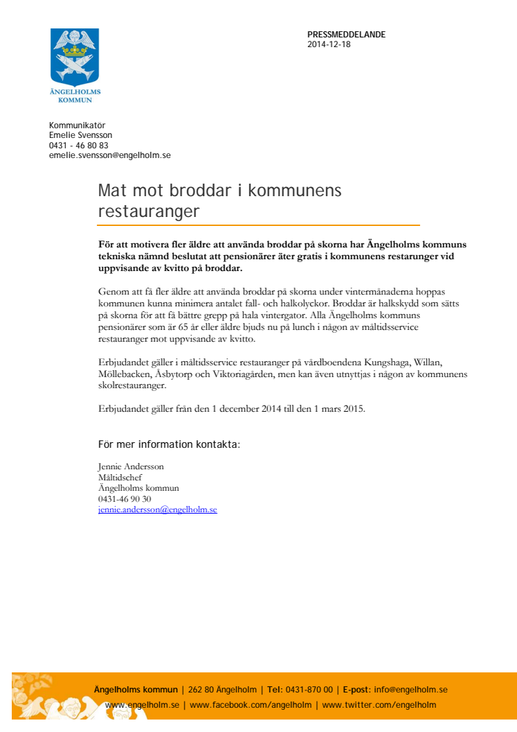 Mat mot broddar i kommunens restauranger