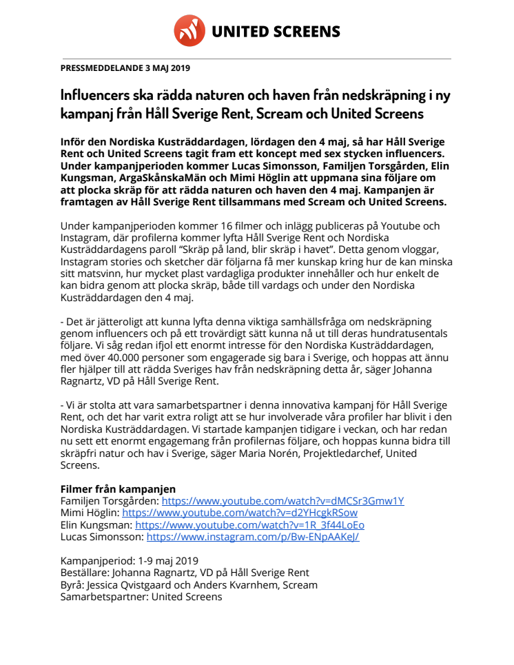 Influencers ska rädda naturen och haven från nedskräpning i ny kampanj från Håll Sverige Rent, Scream och United Screens