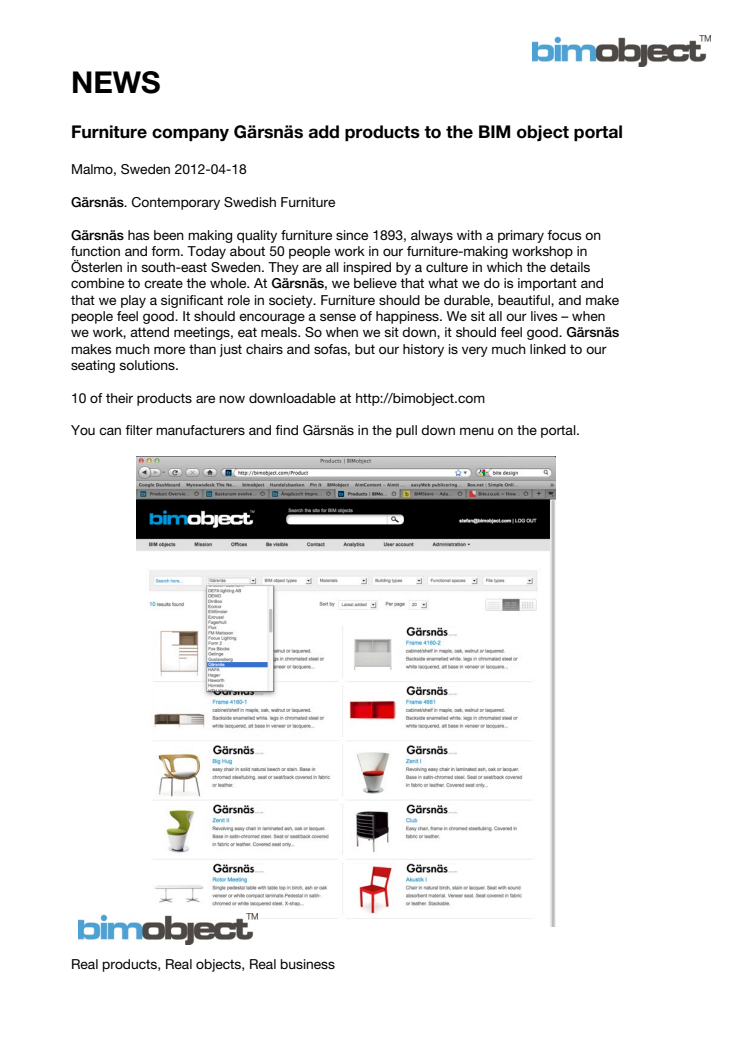 Furniture company Gärsnäs add products to the BIMobject portal