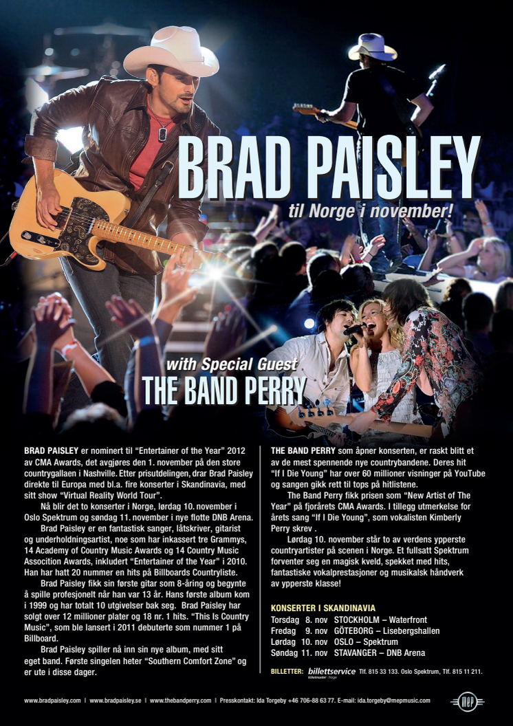 BRAD PAISLEY til Norge i november!