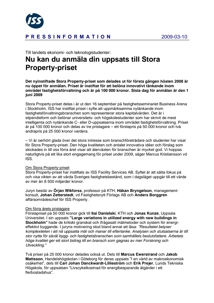 Dags att skicka in bidrag till Stora Property-priset