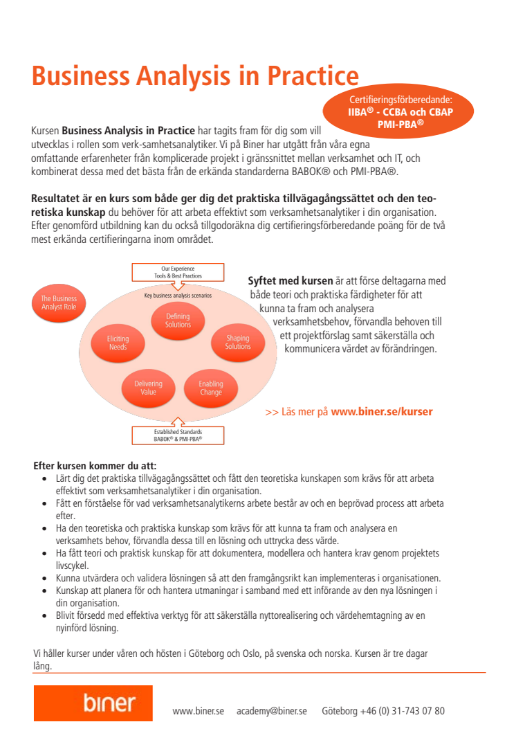 Business Analysis in Practice