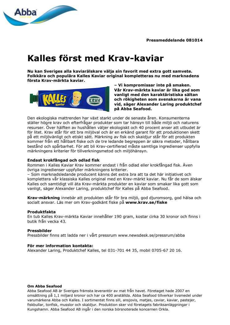 Kalles först med Krav-kaviar