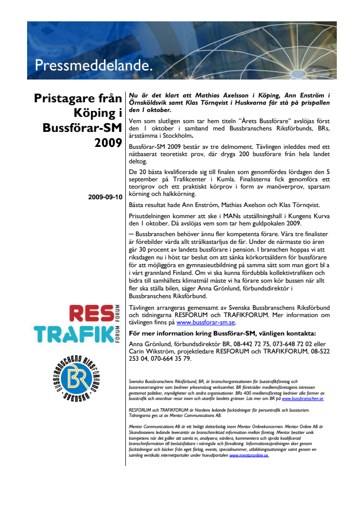 Pristagare från  Köping i Bussförar-SM 2009