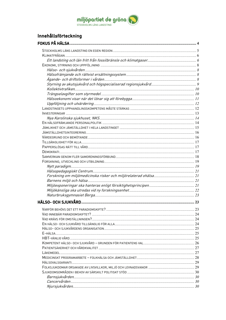 Miljöpartiets landstingsbudget 2010 (hela dokumentet)