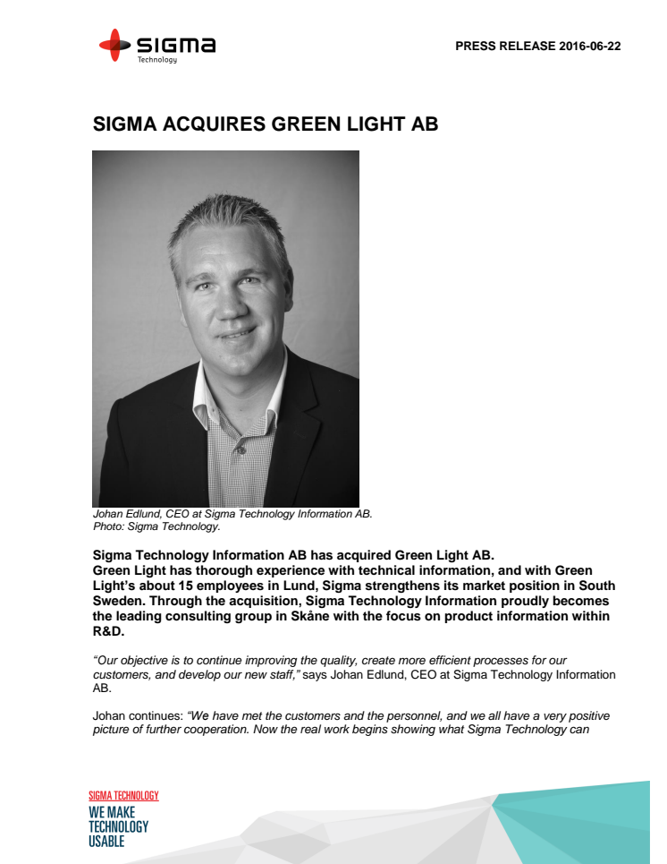 Sigma Förvärvar Green Light AB  