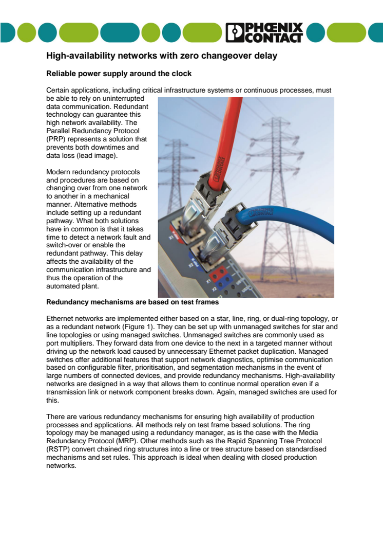 High-availability networks with zero changeover delay