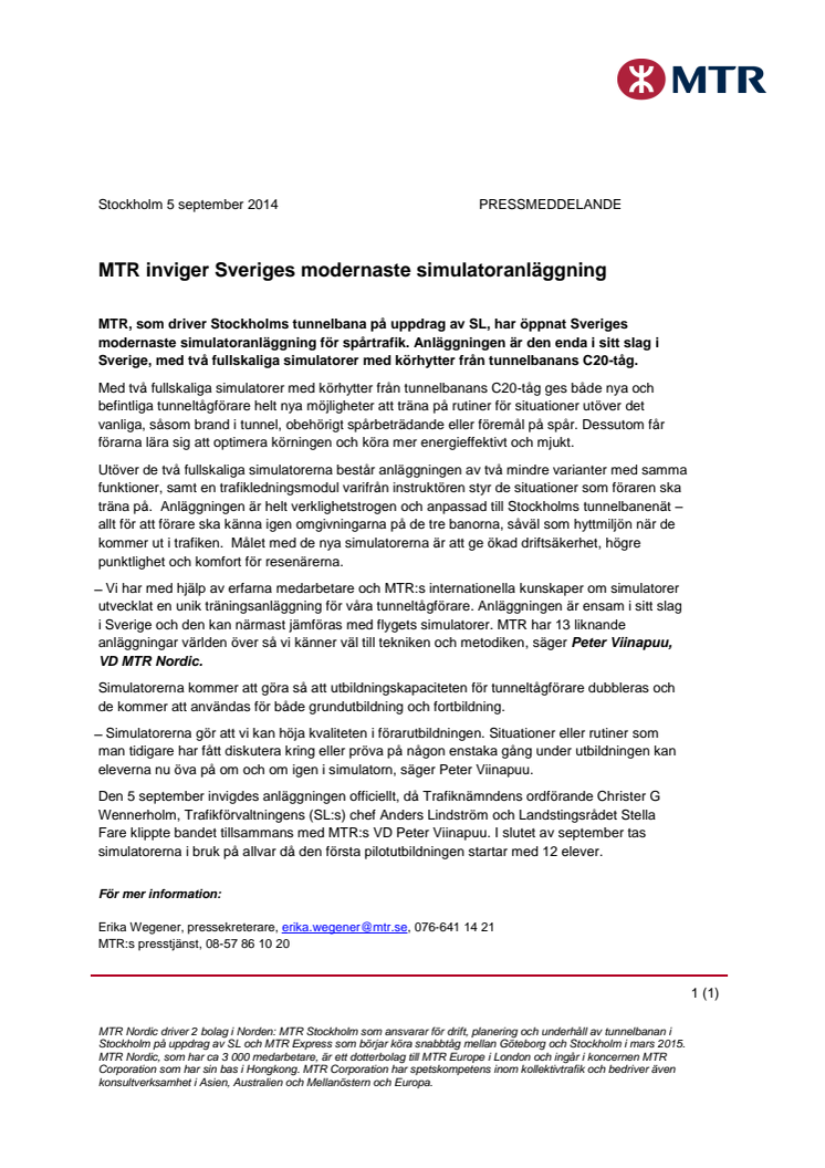 MTR inviger Sveriges modernaste simulatoranläggning 