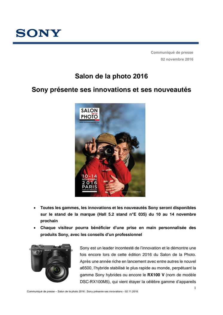 Salon de la photo 2016 Sony présente ses innovations et ses nouveautés