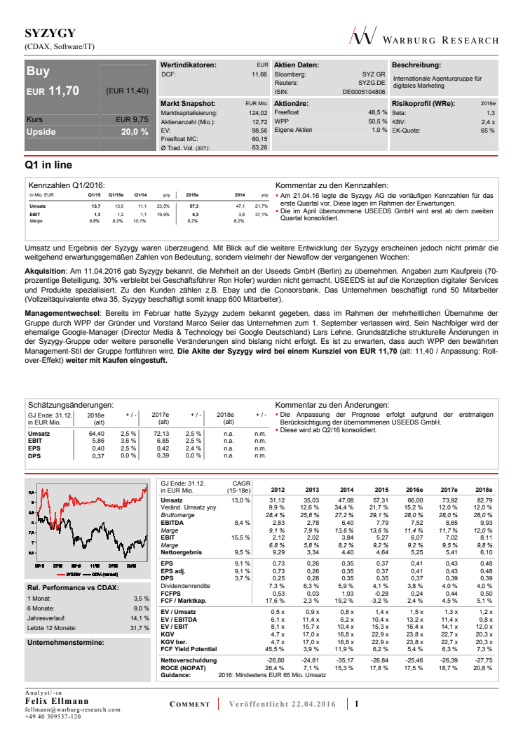 Warburg Research  Studie / Q1 in line