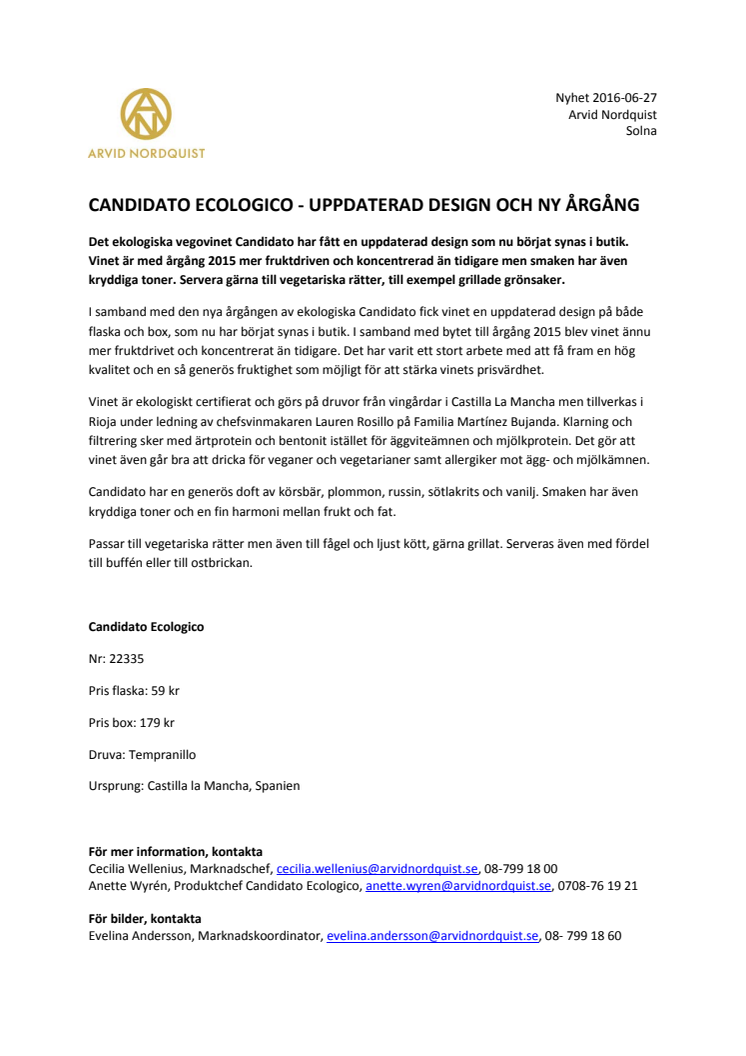 Candidato Ecologico - uppdaterad design och ny årgång