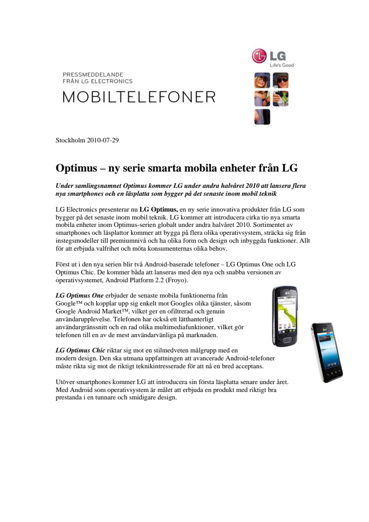 Optimus – ny serie smarta mobila enheter från LG