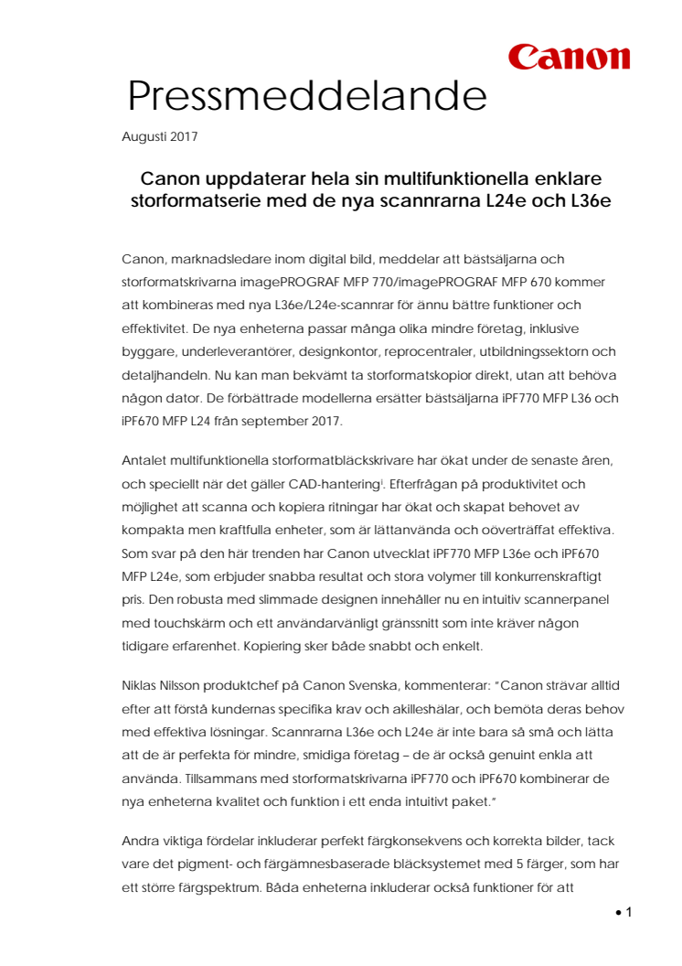 Canon uppdaterar hela sin multifunktionella enklare storformatserie med de nya scannrarna L24e och L36e