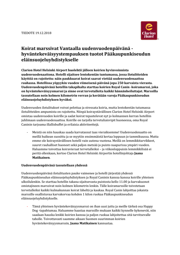 Koirat marssivat Vantaalla uudenvuodenpäivänä - hyväntekeväisyystempauksen tuotot Pääkaupunkiseudun eläinsuojeluyhdistykselle