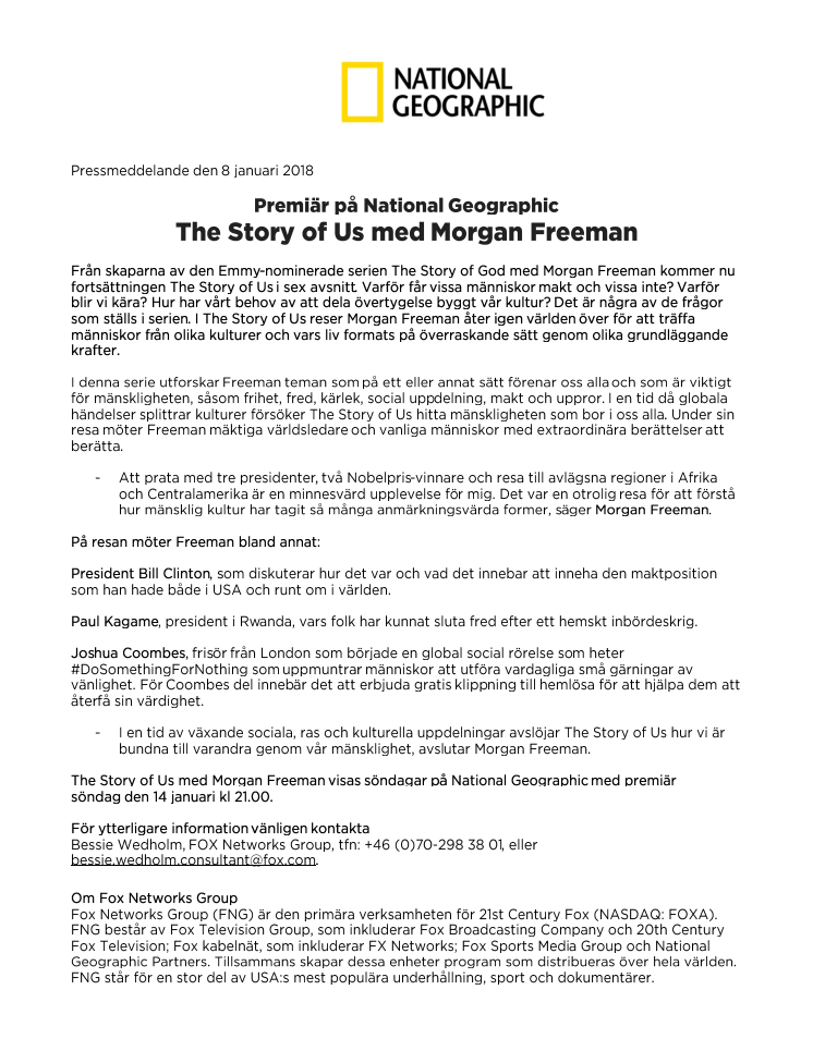 Premiär på National Geographic - The Story of Us med Morgan Freeman