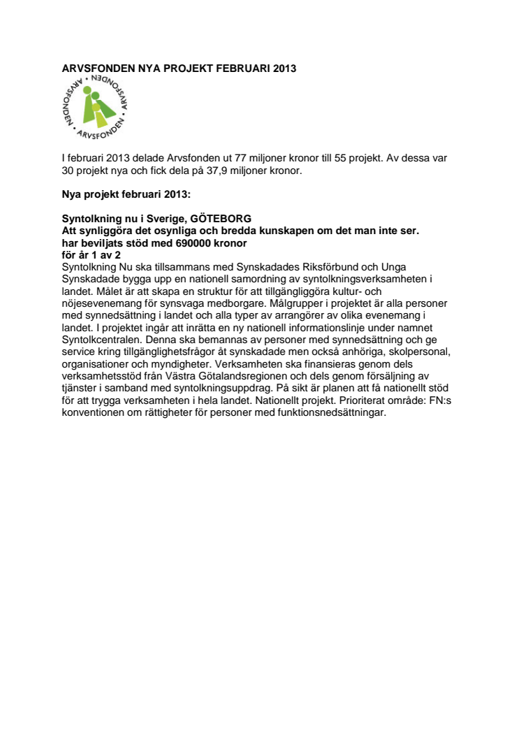 Allmänna Arvsfonden och Syntolkning Nu