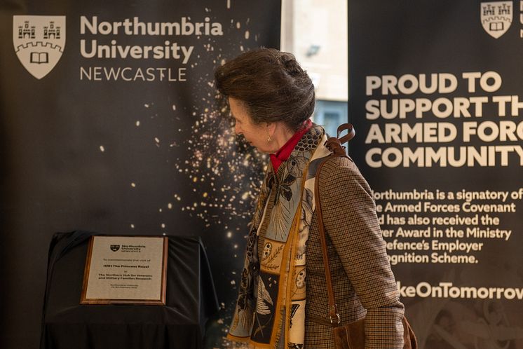 HRH Veteran Hub visit - HRH The Princess Royal unveils a plaque commemorating her visit to Northumbria University.