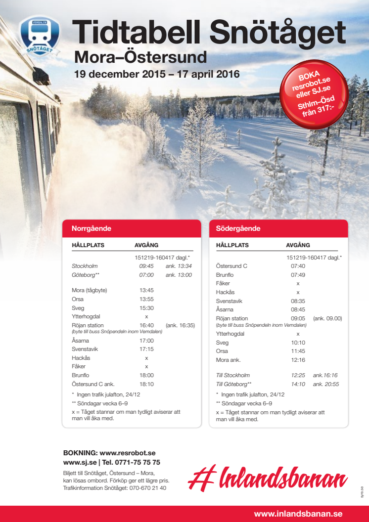 Tidtabell Snötåget 2016