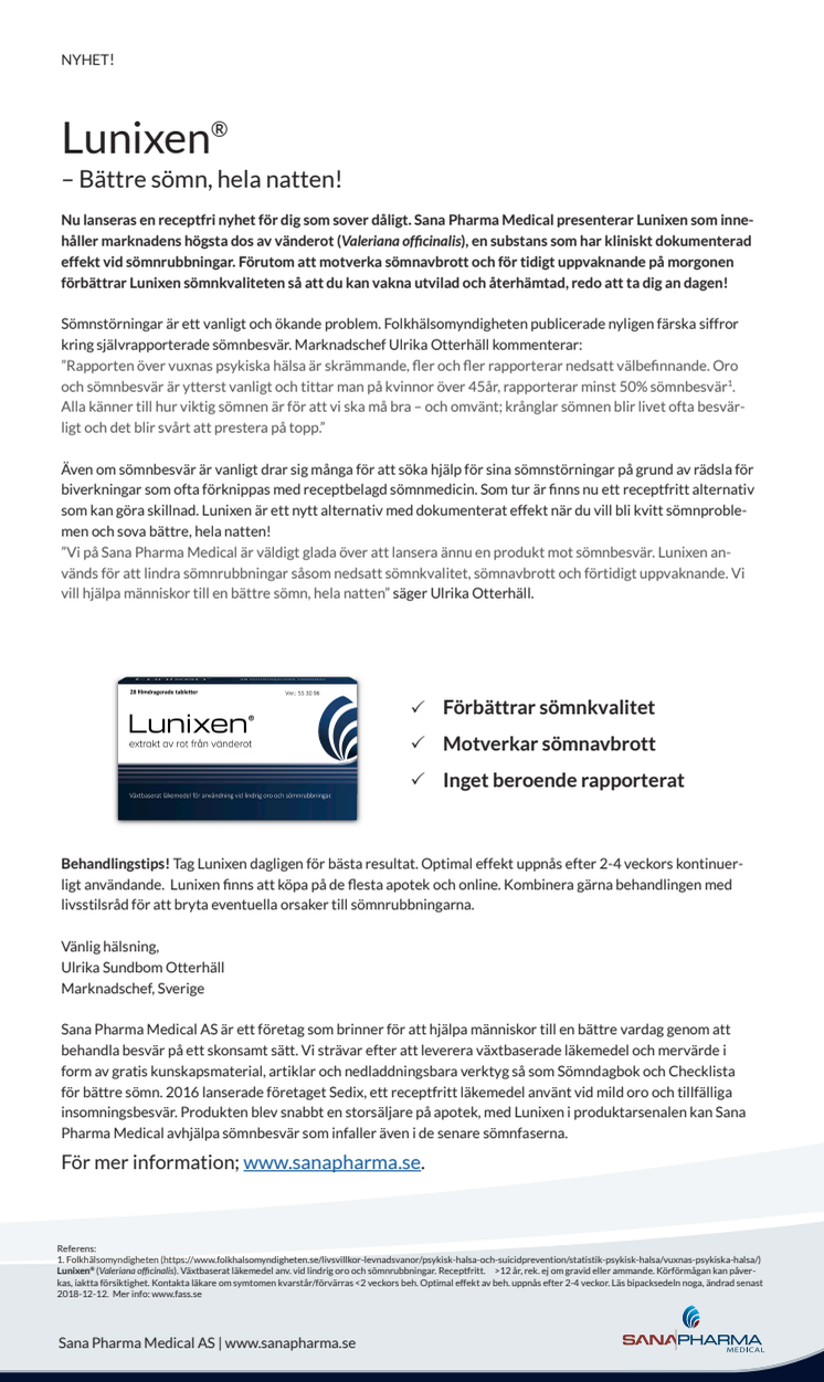 Lunixen® - bättre sömn hela natten