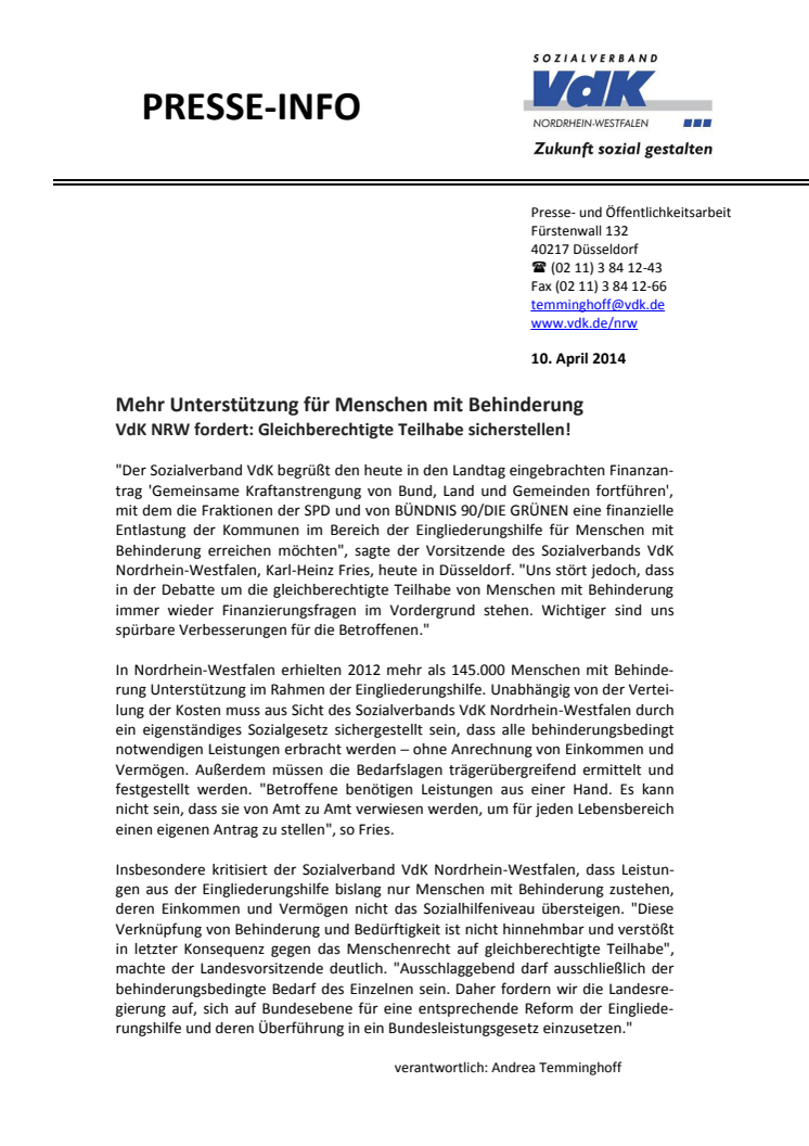 Mehr Unterstützung für Menschen mit Behinderung