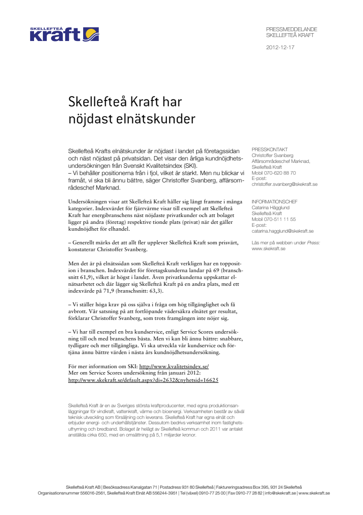 Skellefteå Kraft har nöjdast elnätskunder 