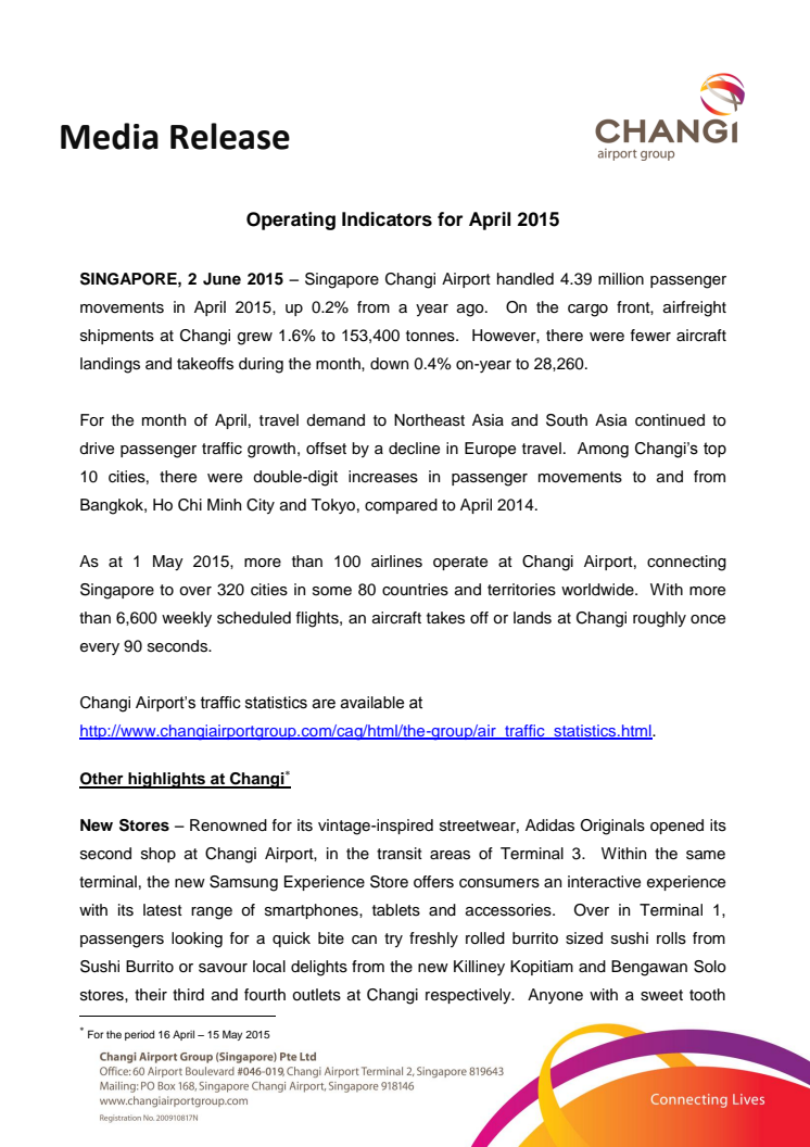 Operating Indicators for April 2015