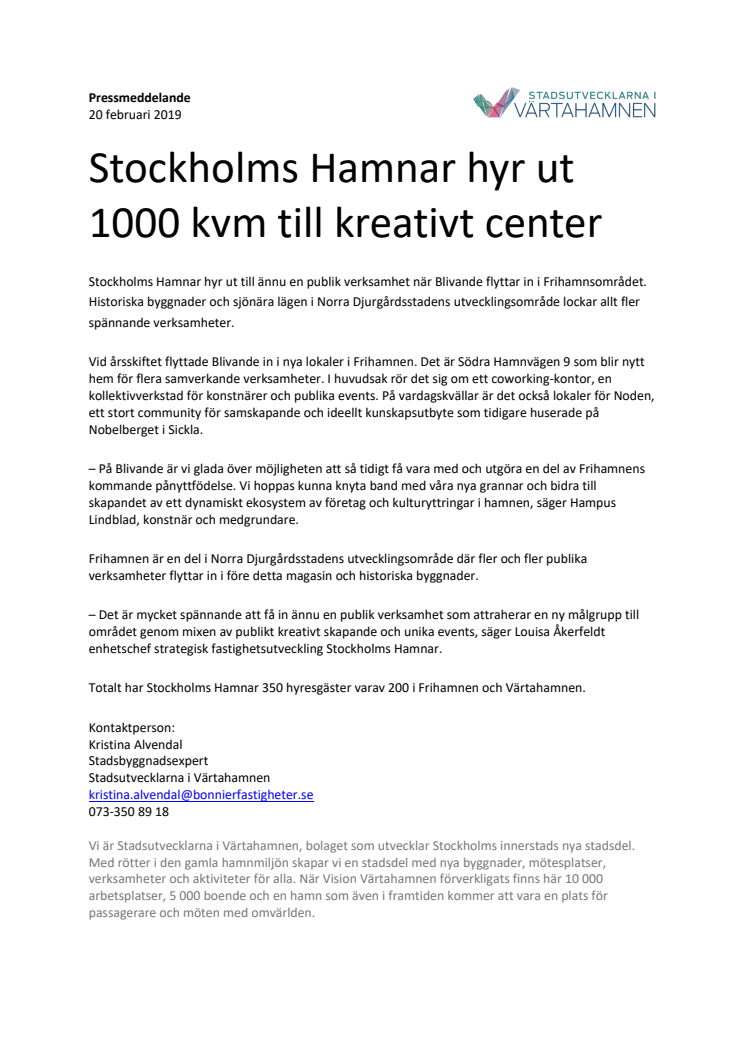 Stockholms Hamnar hyr ut 1000 kvm till kreativt center