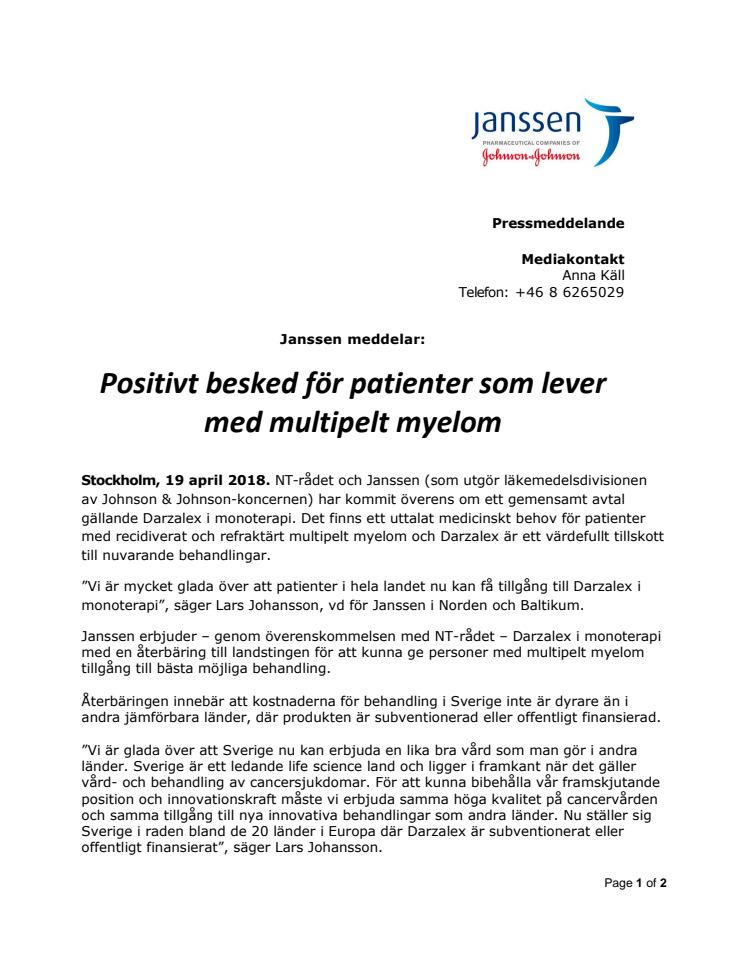 Positivt besked för patienter som lever med multipelt myelom