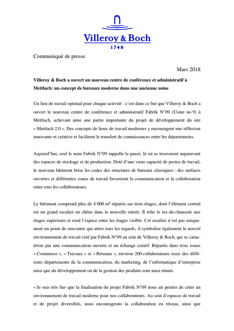 Villeroy & Boch a ouvert un nouveau centre de conférence et administratif à Mettlach: un concept de bureaux moderne dans une ancienne usine