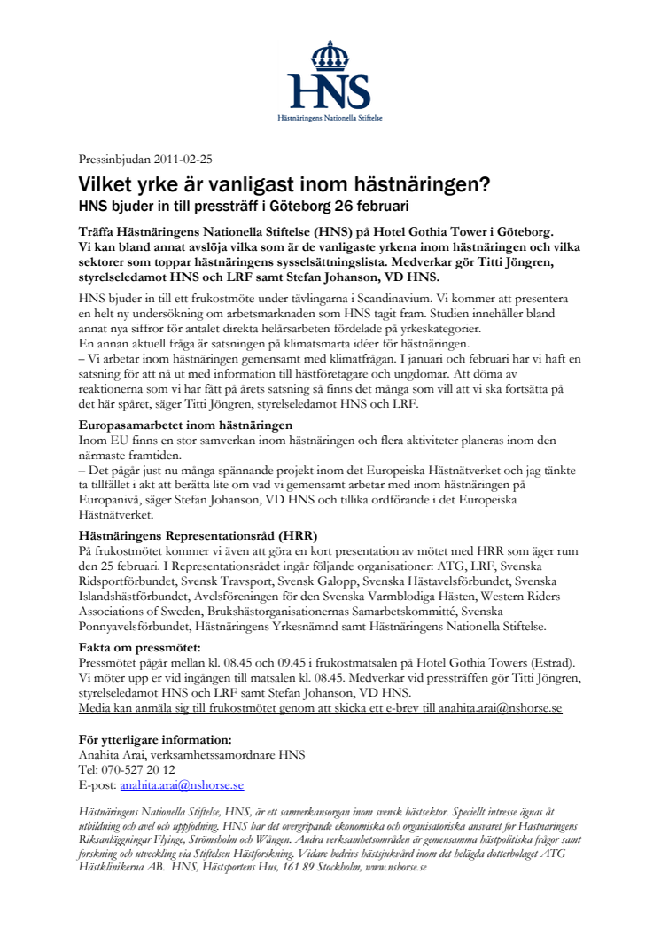 Vilket yrke är vanligast inom hästnäringen? Det berättar HNS på pressträffen i Göteborg 26 februari