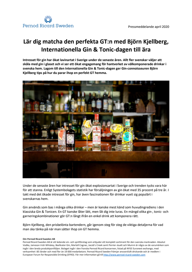 Lär dig matcha den perfekta GT:n med Björn Kjellberg, Internationella Gin & Tonic-dagen till ära