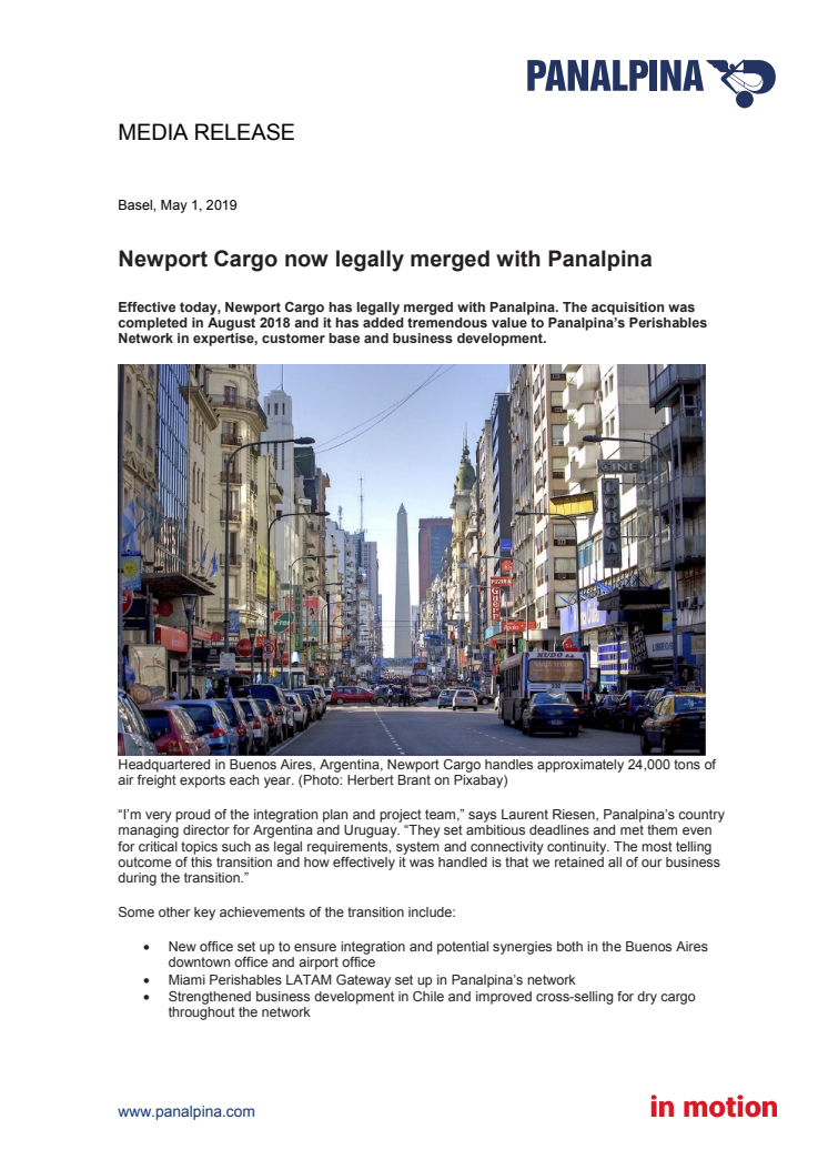 Newport Cargo now legally merged with Panalpina