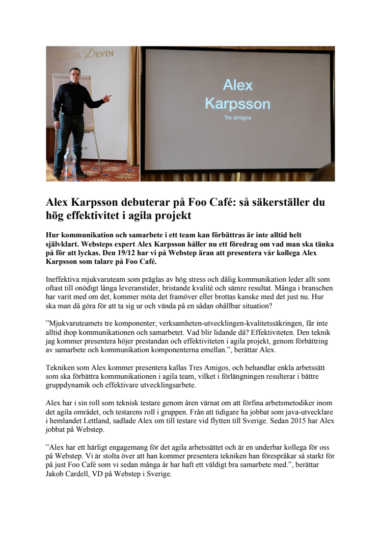 Alex Karpsson debuterar på Foo Café: så säkerställer du hög effektivitet i agila projekt