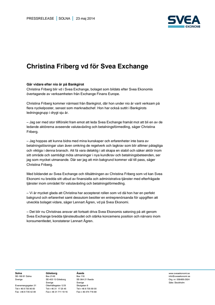 Christina Friberg vd för Svea Exchange