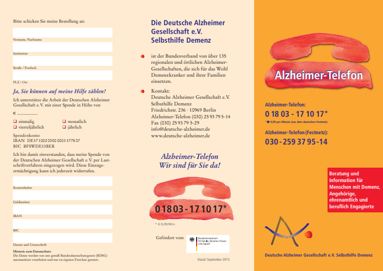 Flyer zum Alzheimer-Telefon